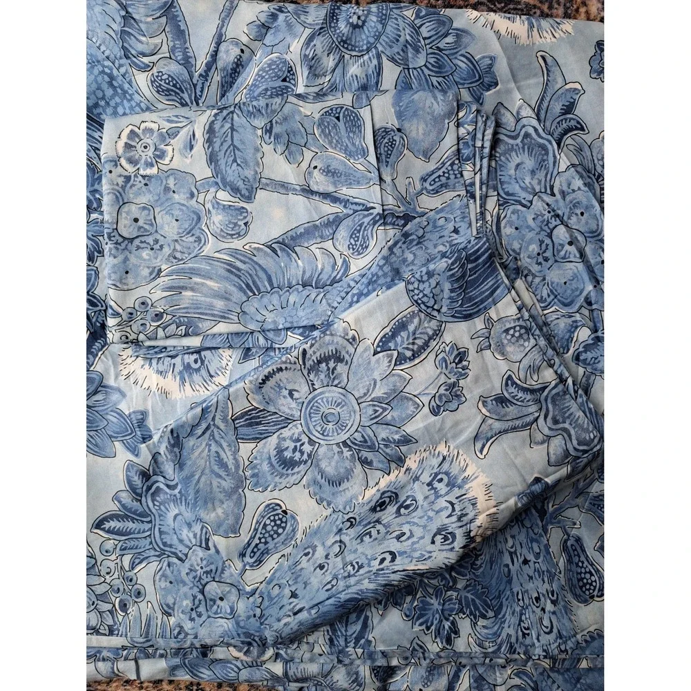 Williams Sonoma Queen Duvet Cover Set 2 Pillow Shams Blue Floral 100% Cotton